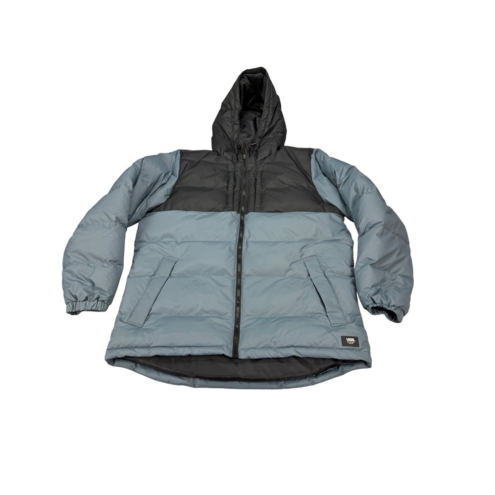 Vans‎ MTE Puffer Jacket Mens Medium Blue Black Hooded Ripstop Parka Coat